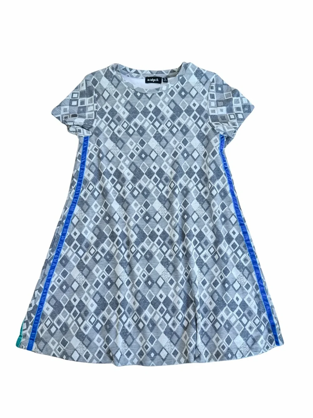 kidpik Gray Diamond-Print A-Line Dress with Blue Side Trim
